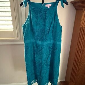 Lilly Pulitzer Teal Lace Tie-Shoulder Dress